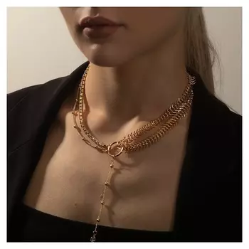 Колье "Кольцо" асимметрия, цвет белый в золоте, 35 см