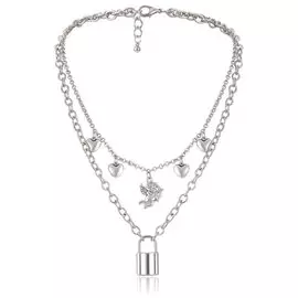 Колье многослойное "Сердце на замке"