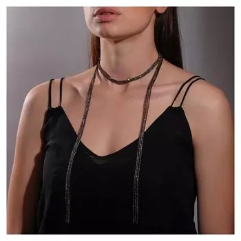 Колье "Нить" 3 ряда, цвет серый в сером металле, L=120