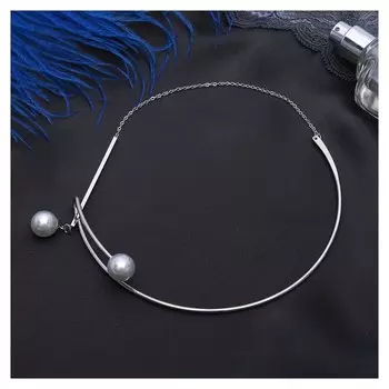 Колье "Ноэль" бусины с цепочкой, цвет белый в серебре