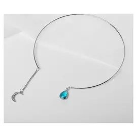 Колье "Ноэль" месяц, цвет бело-голубой в серебре