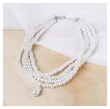 Колье с жемчугом "Диана". 4 нити, D=0,8, цвет белый, 40 см