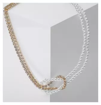 Колье "Узел", цвет белый в золоте, 32 см