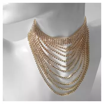 Колье "Водопад" волна, цвет белый в золоте, 25 см