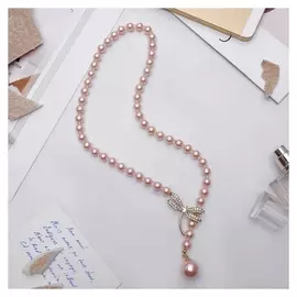 Колье "Жемчужное" с расстёгивающимся элементом, стрекоза, цвет розовый в золоте, 50 см