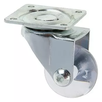 Колесо мебельное, D=35 мм, на площадке, прозрачное