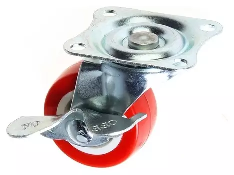 Колесо мебельное, D=40 мм, на площадке, с фиксатором, красное
