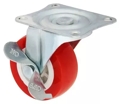 Колесо мебельное, D=50 мм, на площадке, с фиксатором, красное