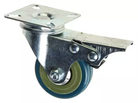 Колесо мебельное, D=50 мм, на площадке, с футоркой, с фиксатором, серое