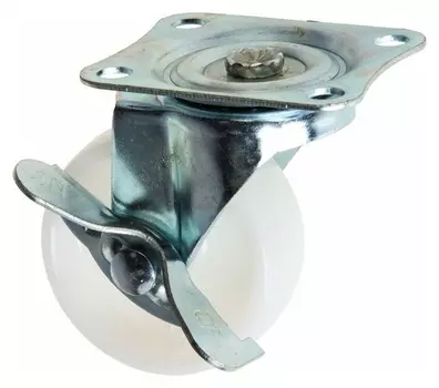 Колесо мебельное, D=65 мм, на площадке, с фиксатором, белое