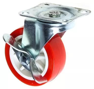 Колесо мебельное, D=75 мм, на площадке, с фиксатором, красное