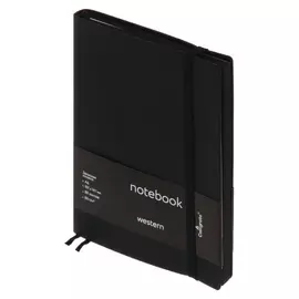 Колледж-тетрадь А6, 80 листов в клетку, кожзам "Western", черный срез, с резинкой, черный