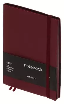 Колледж-тетрадь А6, 80 листов в клетку, кожзам "Western", коричневый срез, с резинкой, коричневая