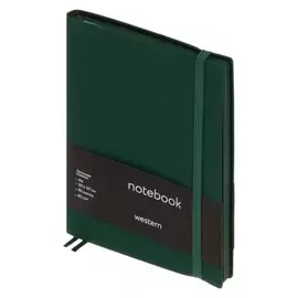 Колледж-тетрадь А6, 80 листов в клетку, кожзам "Western", зеленый срез, с резинкой, зеленый