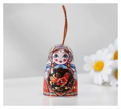 Колокольчик матрешка средняя, хохлома, 7 см