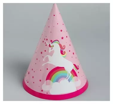 Колпак бумажный Радужный Единорог 6 шт.