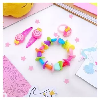 Комплект детский 4 предмета: 2 заколки, браслет, кольцо "Горошек"