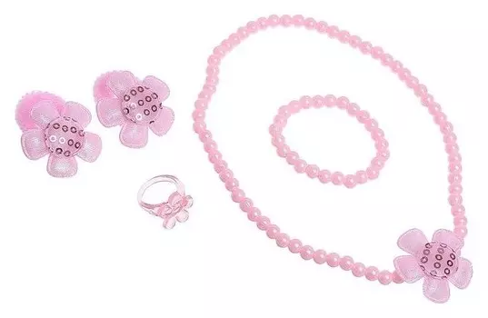 Комплект детский 5 предметов: 2 резинки, бусы, браслет, кольцо, цветочки