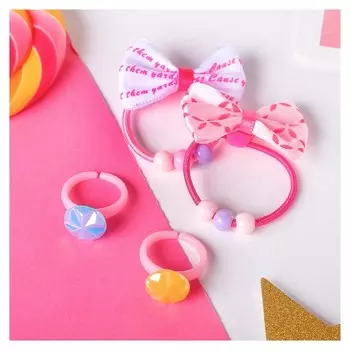 Комплект детский "Выбражулька" 4 предмета: 2 резинки, 2 кольца, бантики, форма