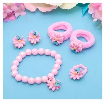 Комплект детский "Выбражулька" 5 предметов: 2 резинки, клипсы, браслет, кольцо, астра