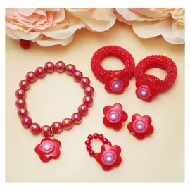 Комплект детский "Выбражулька" 5 предметов: 2 резинки,клипсы, кулон, кольцо, лютик