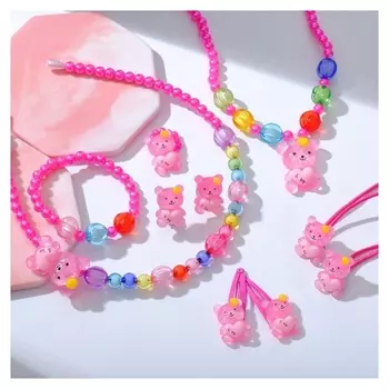 Комплект детский "Выбражулька" 9 предметов: ободок, 2 резинки, 2 заколки, клипсы, кулон, браслет, кольцо, мишки