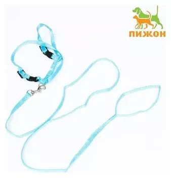 Комплект для кошек, ширина 1 см, ОШ 16,5-27 см, ОГ 21-35 см, поводок 120 см, голубой