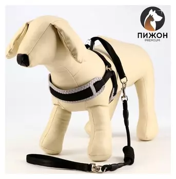 Комплект мягкая шлейка, круглый поводок, 1х120 см с вертлюгом, S,(Ош 32-68 см,ог 32-68 см) чёрный 71