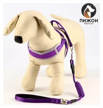 Комплект мягкая шлейка, круглый поводок,1х120 см с вертлюгом, S,(Ош 32-68 см,ог 32-68 см) фиолетовый