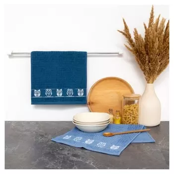 Комплект полотенец махровых индиго/серо-синий 30*50 400г/м, хл100%