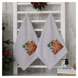 Комплект полотенец в коробке «Королева джунглей» 40х70см-2шт, бежевый