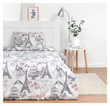 Комплект постельного белья 1,5сп экономь и Я "Утро в париже" 143*215см, 145*214см, 50*70см-1шт, 60г/м2, микрофибра