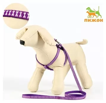 Комплект прошитый "Косточки", ширина 1 см, поводок 120 см, шлейка 23-35 см, розовый