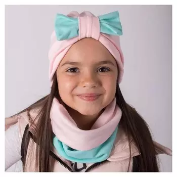 Комплект (Шапка, снуд) для девочки, цвет мятный, размер 46-50 см