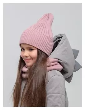 Комплект (Шапка,снуд) для девочки, цвет пудра, размер 48-52