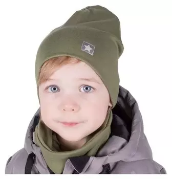 Комплект (Шапка,снуд) для мальчика, цвет хаки/звездочка, размер 54-58