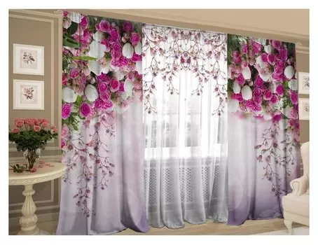 Комплект штор баланс цветов шторы (147х267см-2 шт), тюль (147х267см), габардин, пэ 100%