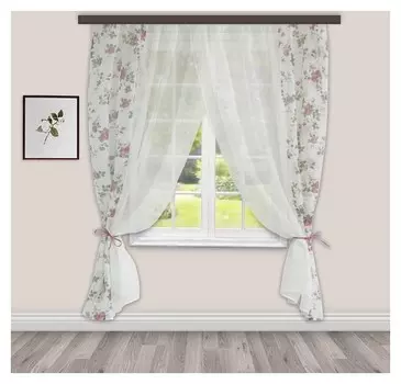 Комплект штор для кухни акварель 280х160 см, красный, 100% п/э