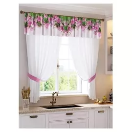 Комплект штор для кухни наталья тюль (294х160см), ламбрекен (290х40 см), подхваты, пэ 100%