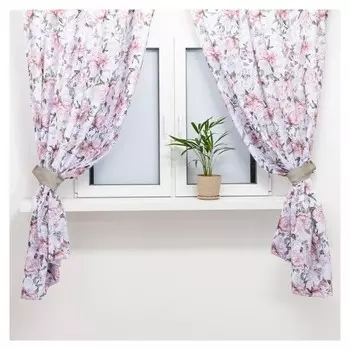 Комплект штор для кухни с подхватами этель "Пионы" 145х180см-2 шт., 100% п/э