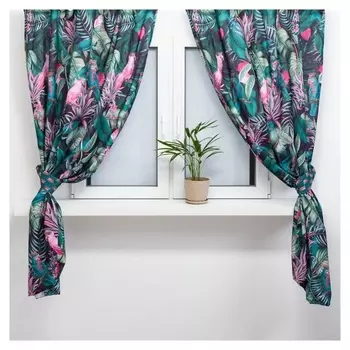Комплект штор для кухни с подхватами этель"Tropical Parrots" 145х180см-2 шт., 100% п/э