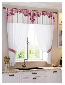 Комплект штор для кухни вероника тюль (294х160см), ламбрекен (290х40 см), подхваты, пэ 100%