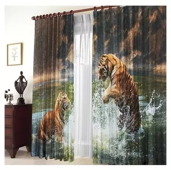 Комплект штор Два тигра 150х270 +/- 3см 2шт, габардин, п/э