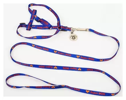 Комплект Super Dog: шлейка 28-47 см, поводок 120 см, адресник, макс вес 10 кг