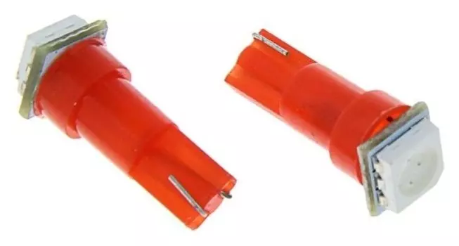 Комплект светодиодных ламп Torso Т5, панель приб., 12 В, б/цок, 1 Smd-5050, 10шт., свет кра.