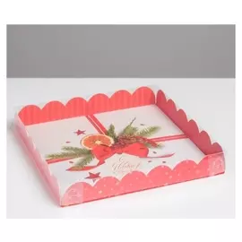 Кондитерская коробка с PVC крышкой С Новым Годом! 21 × 21 × 3 см