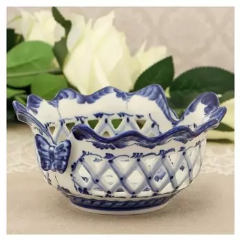 Конфетница «Бабочки», 15×15×8 см, ажурная, гжель