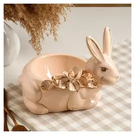 Конфетница-органайзер "Кролик", бежевая, лепка, керамика, 0.33 л, 16 см