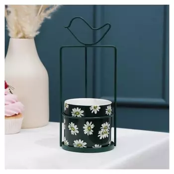 Конфетница «Ромашки», 9×9×21 см, цвет подставки зелёный