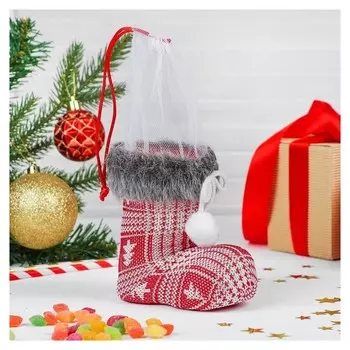 Конфетница «Сапожок», с ёлочками, на завязках